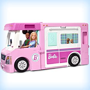 Barbie Camper dei Sogni 3 in 1Playset con 3 Veicoli e 50 Accessori