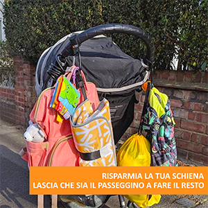 ganci per carrozzino, ganci passeggino, baby uma, borse per passeggino, ganci appendi borse