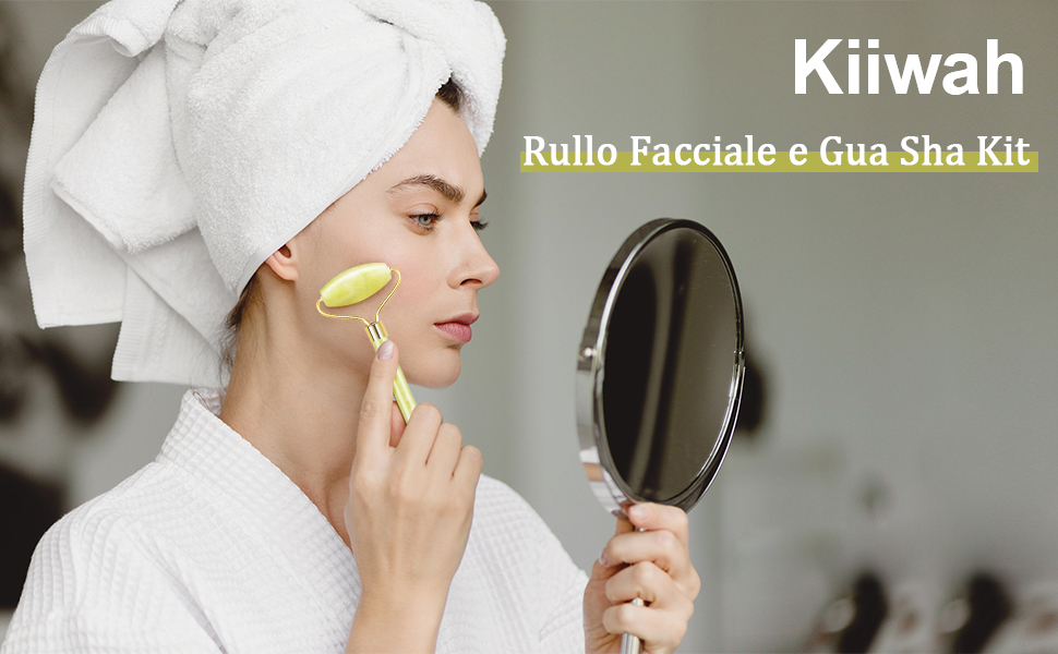 Kiiwah viso rullo di giada e kit massaggiatore Gua Sha per le donne.