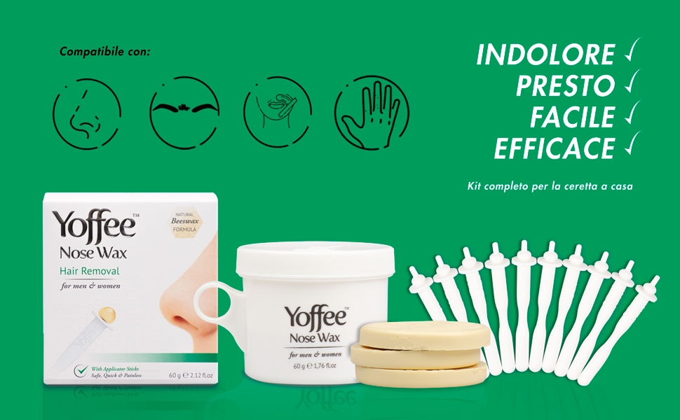 Yoffee Nose wax Kit Ceretta al naso per uomini e donne efficace fast & painless 10 bastoncini vegan