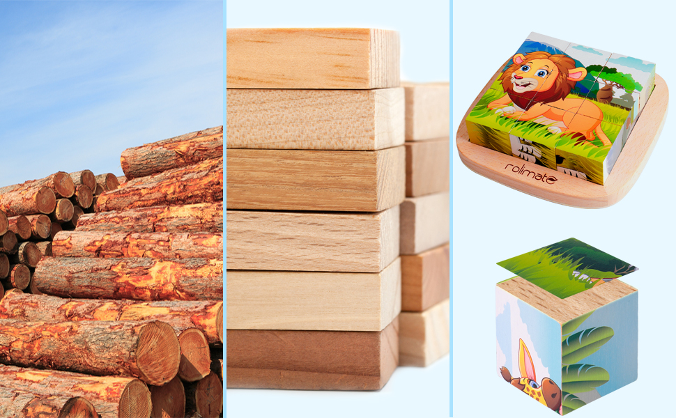 Puzzle Cubi 9 Pezzi Giochi di Puzzle Jigsaw di Legno Giochi Educativi per Creare 6 Animali 