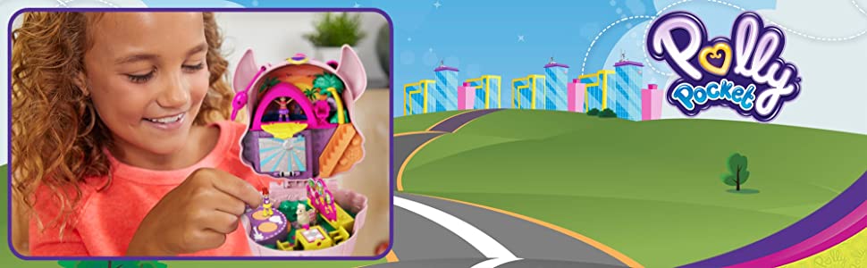 ?Polly Pocket- Cofanetto Lama Music Party con Micro Bambole di Polly e Lila, Accessori, Giocattolo