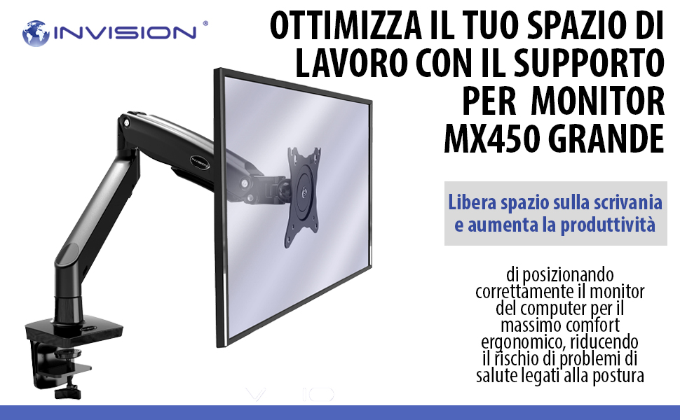 Invision MX450 OTTIMIZZA IL TUO SPAZIO DI LAVORO CON IL SUPPORTO PER MONITOR MX450 GRANDE