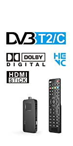 Decoder DVB-T2/C HD HDMI Mini Stick, DCOLOR Ricevitore Digitale Terrestre 10Bit 1080P H265 HEVC