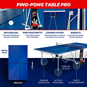 YM Tavolo da Ping Pong Indoor Pieghevole Ruote per il Trasporto Racchette Palline Omaggio Dimensioni