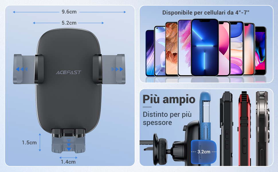 Porta Supporto Cellulare Telefono Smartphone da Auto per iPhone Samsung Huawei Motorola