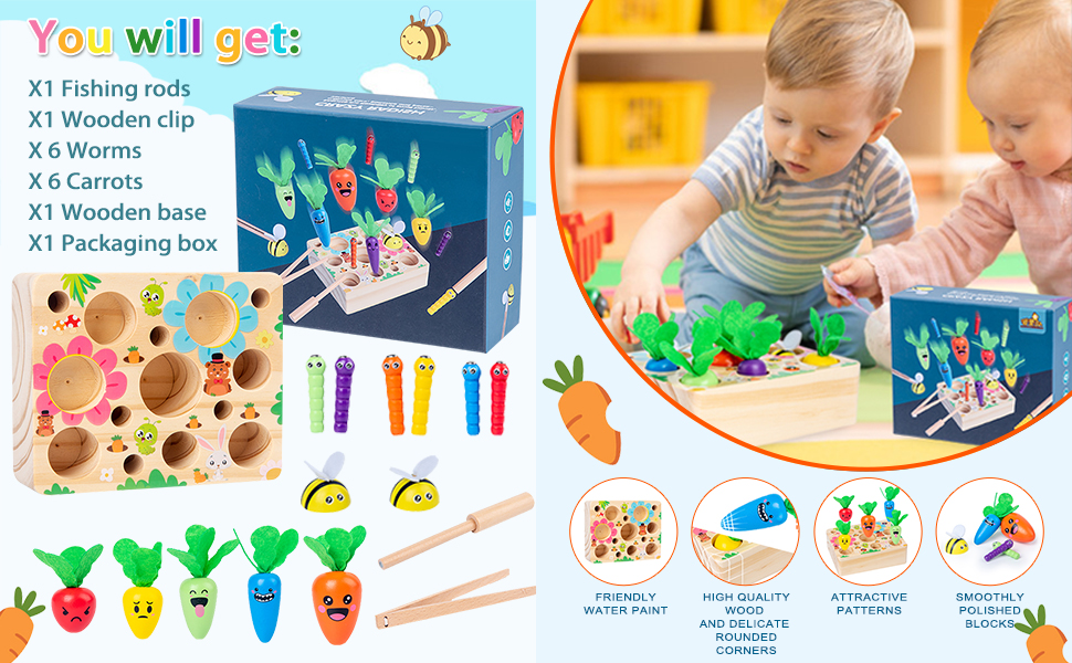 Giochi Bambini 2 Anni, Giochi Montessori Educativi in Legno, Giocattoli Bambino di Carote