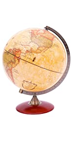 Exerz 30cm Mappamondo Antico con Base in Legno - Globo Decorazione Desktop/Educazione/Geografica