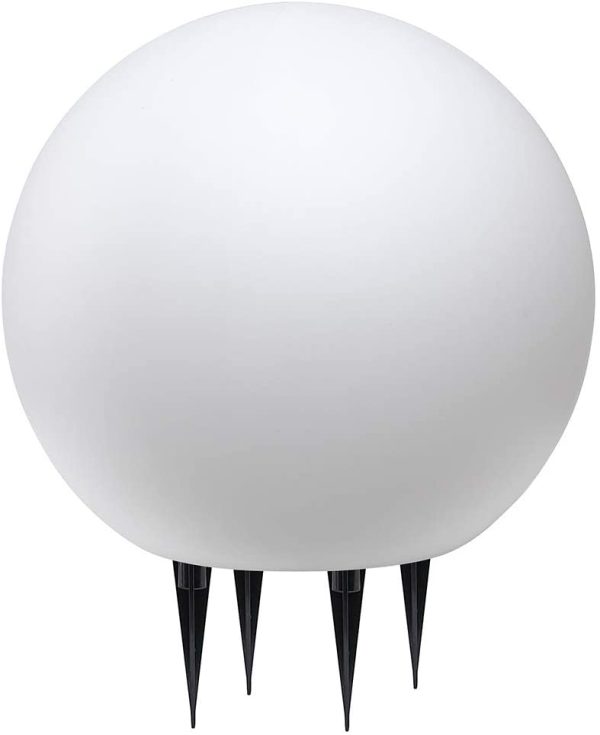 Bakaji Lampada Design Sfera da Giardino Diametro 20 cm Luce Illuminazione Esterno da Terra o Tavolo Attacco E27 Lampadina Max 25W Colore Bianco con Picchetti di Fissaggio al Terreno - immagine 4