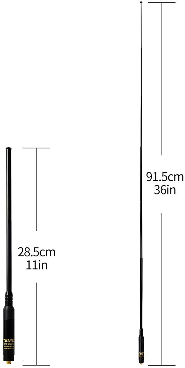 Dual Band VHF/UHF Antenna SMA-Femmina 28 cm/11pollici-109 cm/43pollici Alto-Guadagno Retrattile Antenna tattica per Baofeng GT-3TP UV-5R UV-9R Radio ricetrasmettitori palmari - immagine 3