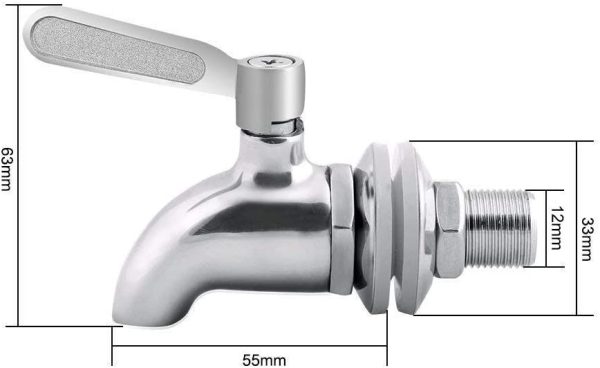 Rubinetto Dispenser, 304 Acciaio Inox Rubinetto per Bevanda Vino Birra Bibita Acqua fredda Succo Latte Cromo Rubinetto Assemblea (12 mm) - immagine 9