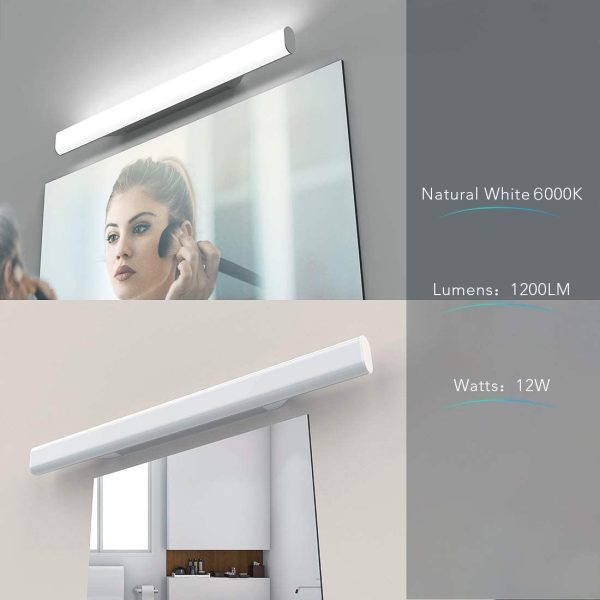 12W 1200lm 44cm LED lampada da specchio, per trucco, Bianco 6000 K, Lampada Bagno Specchio, Applique Bagno Lampada Bagno Specchio 85V~260V - immagine 5