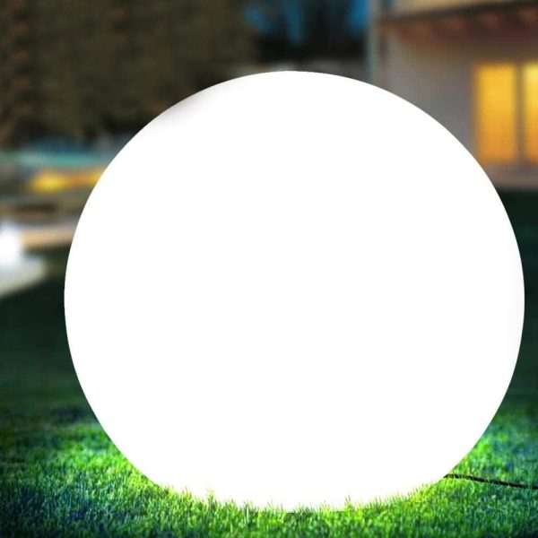 Bakaji Lampada Design Sfera da Giardino Diametro 20 cm Luce Illuminazione Esterno da Terra o Tavolo Attacco E27 Lampadina Max 25W Colore Bianco con Picchetti di Fissaggio al Terreno