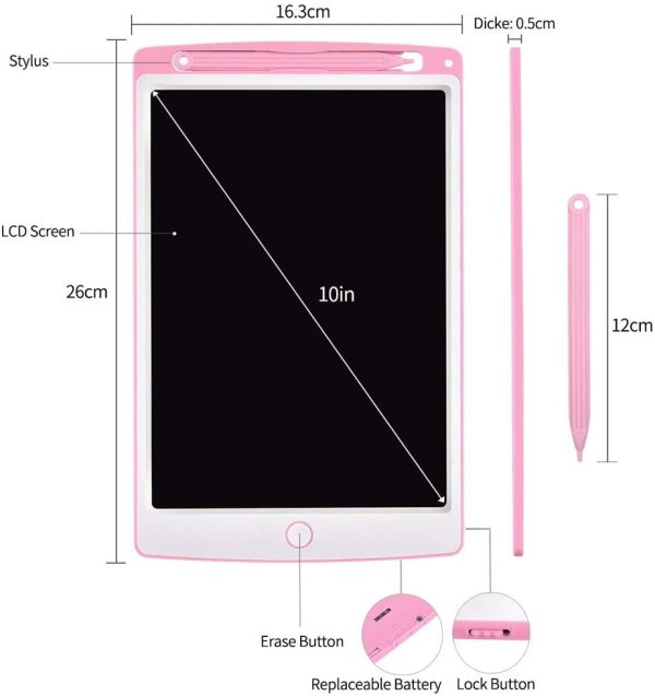 Tavoletta Grafica LCD 10 Pollici Writing Tablet Lavagna Elettronica Cancellabile Digitale Scrittura Colori eWriter Disegno Pad Lavagnetta Regali Natale Bambini 3+, 6 a 12 Anni Ragazzi - immagine 2