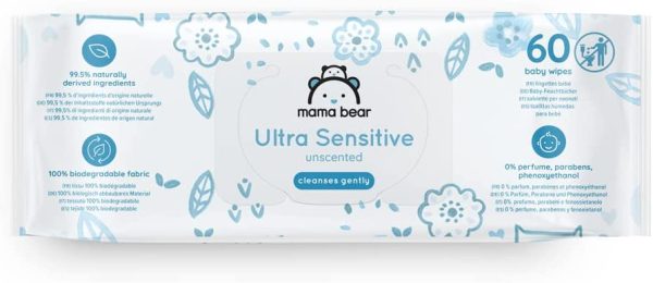 Marchio Amazon - Mama Bear Ultra Sensitive- Salviette umidificate per beb?? - Confezione da 12 (720 salviette- Tessuto 100% biodegradabile )