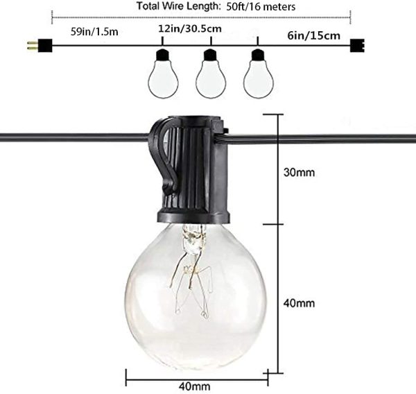 Catena Luminosa da 9 m per Esterni,  con 25 Lampadine per Giardino Impermeabile per Natale Matrimoni Feste Decorazione per Esterni Colore Bianco Caldo - immagine 5