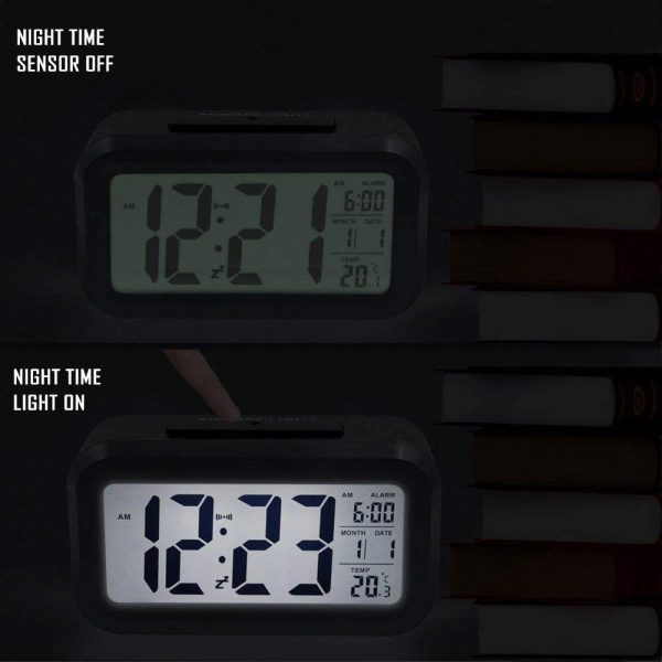 Sveglia Digitale,  Sveglia da Comodino Elettronica con Luce Notturna, Display a LCD da 5,3 Pollici con Funzione Ora Data Temperatura, Funzione Snooze, Senza Ticchettare - immagine 3