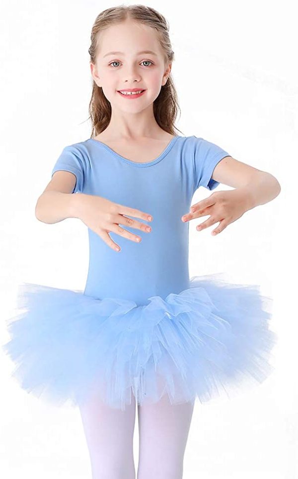 Bezioner Ragazza Tutu per Danza Body da Balletto Leotard Vestito Ginnastica Manica Corta - immagine 2