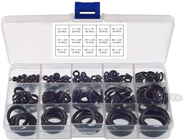 225 Pezzi 15 Misure Neri O-ring Assortimento Kit, Nitrilica O-ring Gomma Guarnizioni di Tenuta, per Aria Condizionata, Automobile, Impianti Idraulici