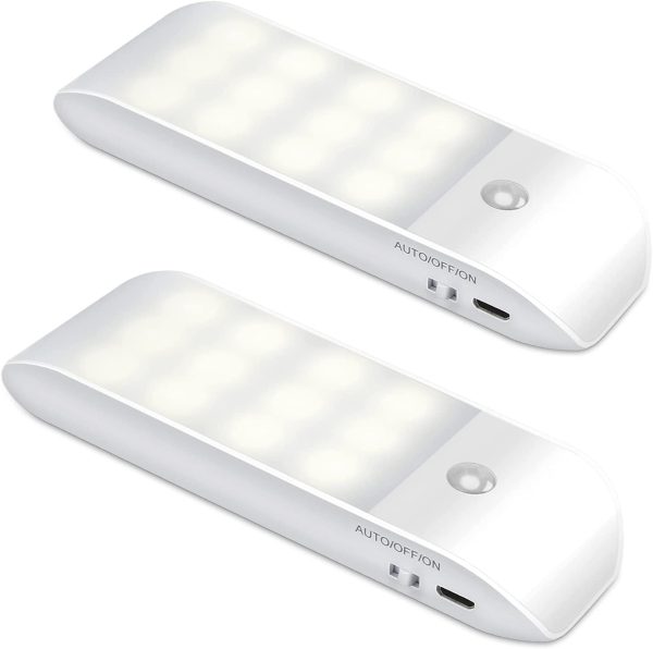 Luce Notturna LED [2 Pezzi], Luce Armadio con Sensore di Movimento,ON/AUTO/OFF, Lampada LED Ricaricabile USB Bianca Natural,Magnetica, per Soggiorno, Camere da Letto, Scale, Armadi, Cucine, Corridoio - immagine 3