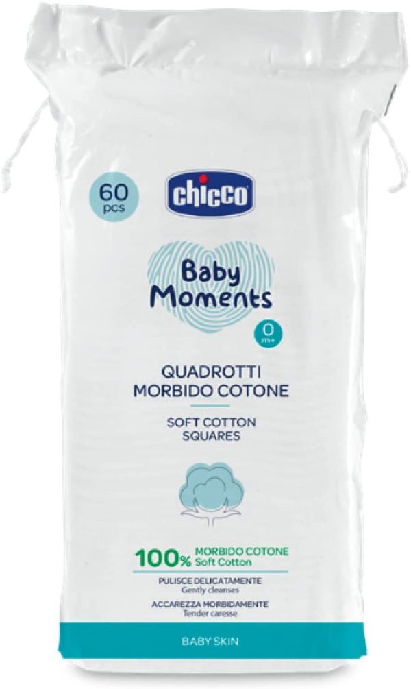 Chicco Baby Moments Quadrotti Morbido Cotone, Bianco, 60 Unit??