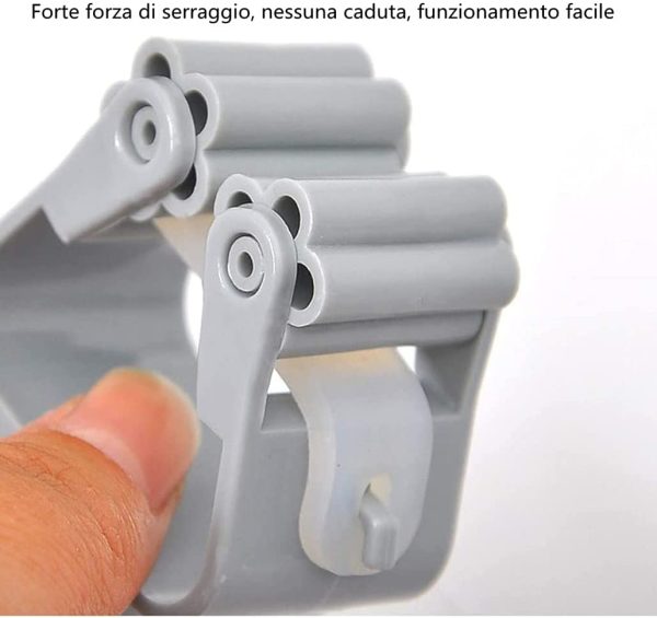 4 Pezzi Portascope e Portaspazzole Muro Montato, Porta Scope Parete Holder Autoadesiva, Supporto per Scopa da Appendere, Non c'?? Bisogno di Prendere a Pugni per Cucina e Bagno (Blu) - immagine 4