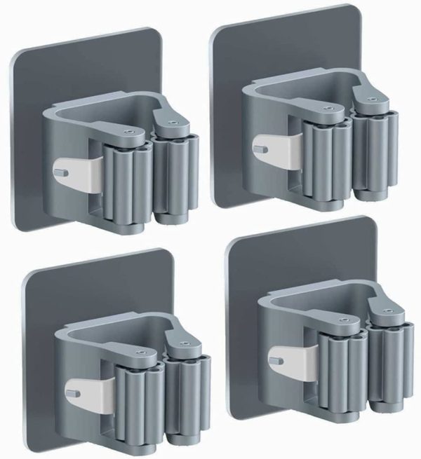 4 Pezzi Portascope e Portaspazzole Muro Montato, Porta Scope Parete Holder Autoadesiva, Supporto per Scopa da Appendere, Non c'?? Bisogno di Prendere a Pugni per Cucina e Bagno (Blu) - immagine 7