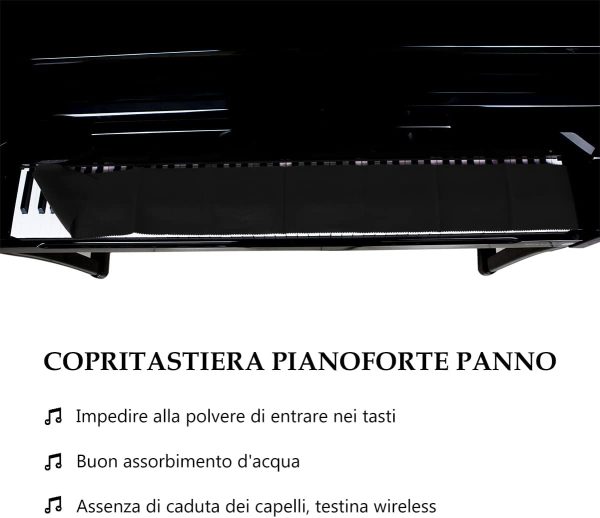 Tastiera Pianoforte Parapolvere,Copritastiera Pianoforte Panno,Panno Tastiera,Copritastiera Pianoforte,Copertura Pianoforte Cover per Pianoforte 88 Tastiera Protettivo Dirt-proof(Nero) - immagine 2