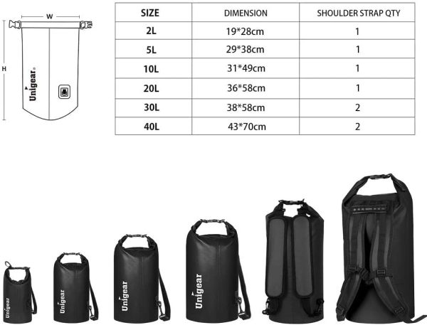 Unigear Borsa Impermeabile, Sacche Impermeabili Dry Bag per Trekking, Kayak, Pesca, Rafting, Campeggio, Sci con Omaggio Gratuito di Una Custodia Telefono Impermeabile