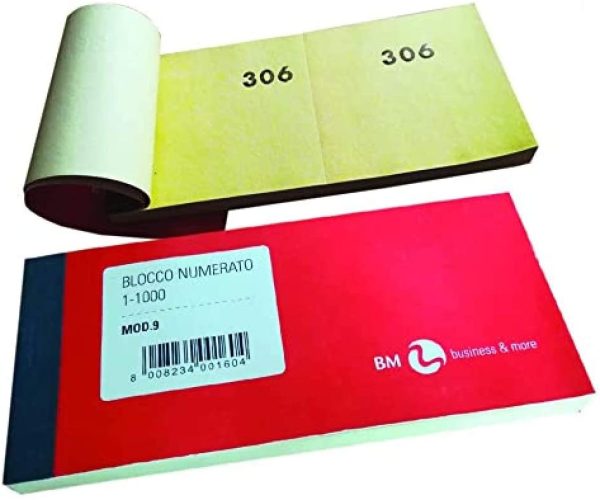 BM BeMore Mod 9, 0100160, 10 Blocchi numerati da 1-1000, Formato 13 cm x 6 cm, Confezione 10 blocchi colorati