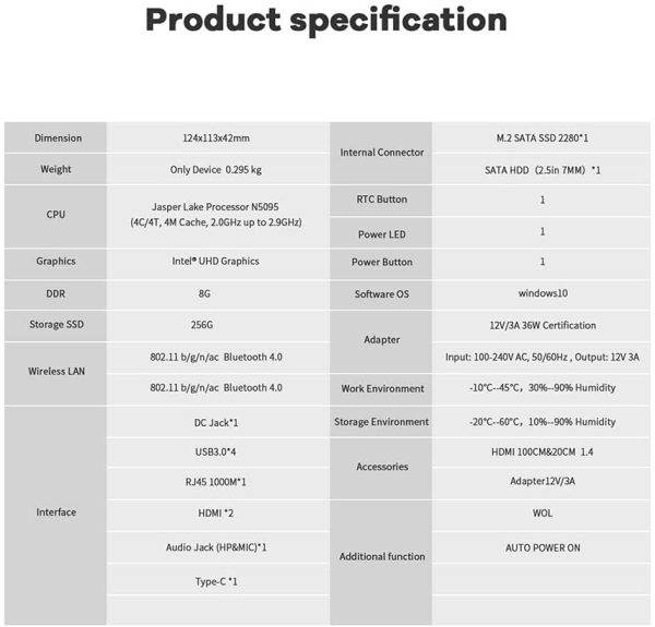 U59 Mini PC, Mini Computer Desktop con Nuovo 11th Generazione Jasper Lake N5095, 8 GB DDR4 + 256 GB SSD M.2, WIFI da 2,4 + 5,8 GHz, Doppio HDMI, Tipo C, 1000 Mbps, BT 4.0, Windows 11 Pro - immagine 5