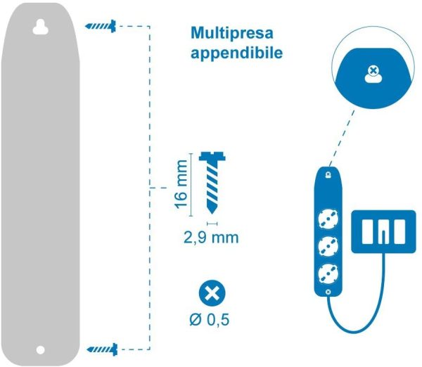 62023 Multipresa Protetta, Cavo da 1 m, 3G0.75, Spina 10 A, Prese 1 Italiana/Tedesca e 2 Bipasso 10/16A, Interruttore di sicurezza, Bianco, 1m - immagine 5