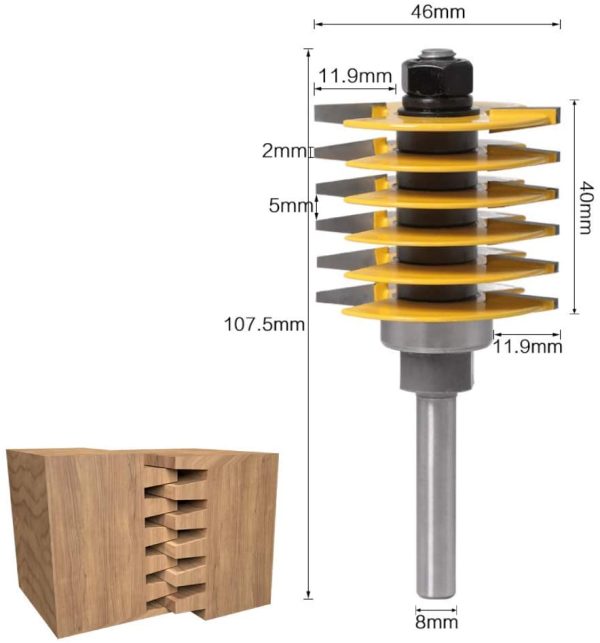 frese per tenone, fresa 8mm gambo per legno, Tenone fresa per lengo, Tenon finger joint router bit - immagine 2