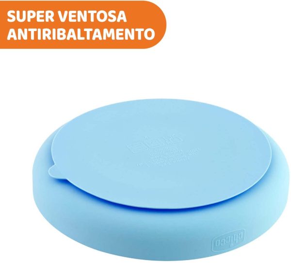 Chicco Piatto con Ventosa per Beb?? e Bambini, Piatto Pappa in Silicone a Scomparti con 3 Aree, Morbido e Resistente, Lavabile in Lavastoviglie, Adatto per il Microonde, Senza BPA - 12+ Mesi, Azzurro