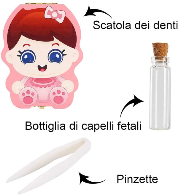 Dentini da Latte Salva Box per Bambini(italiano), Scatola Porta Dentini da Latte, Bambini in legno ricordo regalo, Accumulazione dei denti (Ragazza) - immagine 6