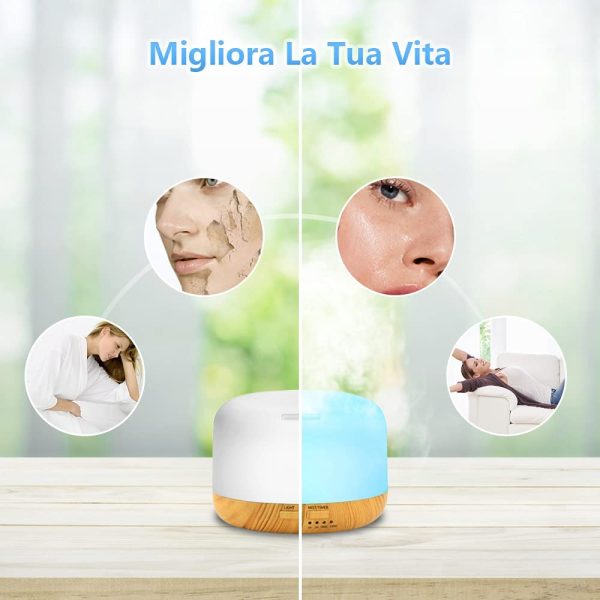 Diffusore di oli Essenziali, 300 ML Diffusore di Aromi, Ultrasuoni Umidificatore, Diffusore di Aromi Elettrico, Diffusore, Diffusore di Essenze con 7 Colori LED Selezionabili, Con Telecomando - immagine 4