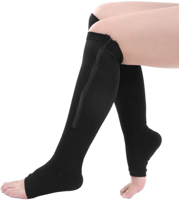 Calze A Compressione, Calze A Compressione Con Cerniera, Calzini Sportivi Con Supporto Al Ginocchio E Polsini Per Calze A Compressione In Rilievo Varicose(Nero-L/Xl) - immagine 6