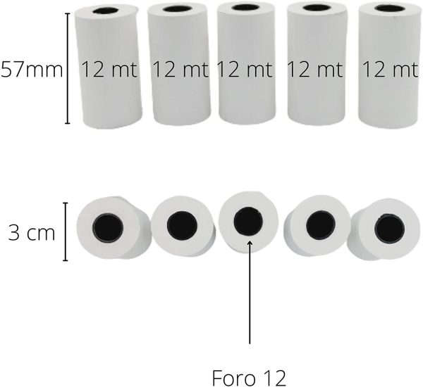 5 Rotoli pos termici 57 x 12 mt foro 12, compatibili con terminali pos, Non omologati. - immagine 2