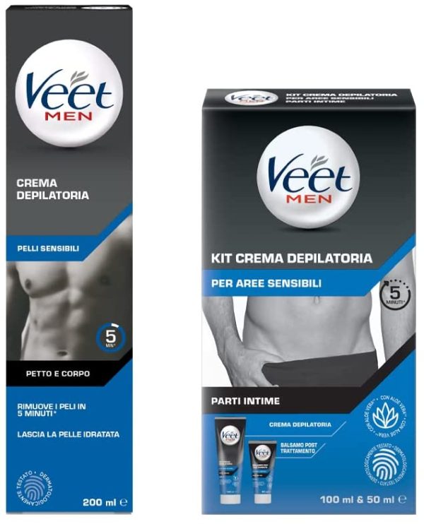 Veet Men Kit Completo per la Depilazione dell' Uomo,  Depilatoria per il Corpo +  Depilatoria e Balsamo Post Epilazione per le Parti Intime - immagine 4