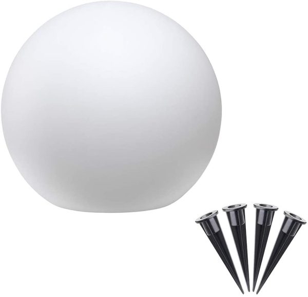 Bakaji Lampada Design Sfera da Giardino Diametro 20 cm Luce Illuminazione Esterno da Terra o Tavolo Attacco E27 Lampadina Max 25W Colore Bianco con Picchetti di Fissaggio al Terreno - immagine 7