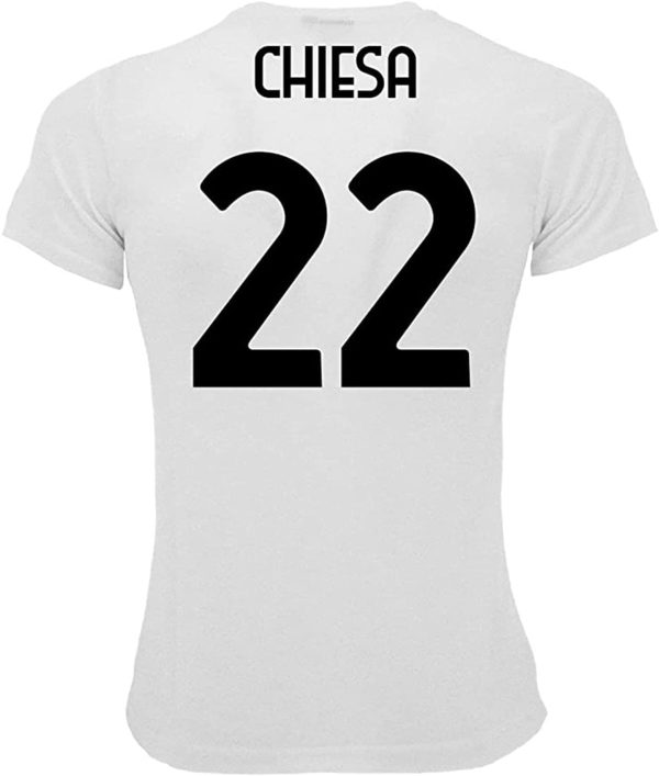 Sportbaer Maglia Calcio Federico Chiesa Stagione 2021 2022. Maglia Bianco Nera Numero 22. Prima Maglia. Replica Ufficiale autorizzata. Taglie da Adulto e da Bambino.