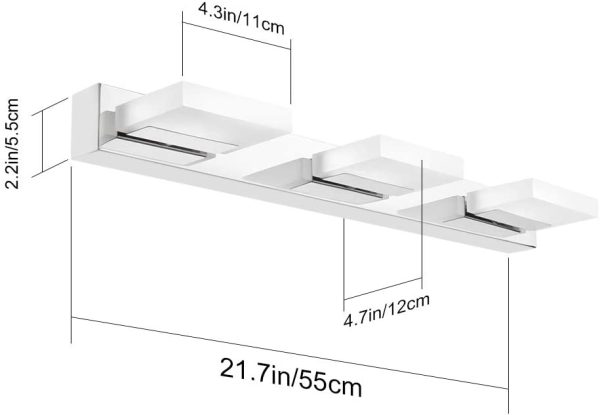 Lampada per Specchio LED Bagno 55CM 12W Lampada da Specchio 360°Regolabile Lampada per Armadio Specchio Applique da Interno Bagno Moderno Apparecchio Bianco freddo 6000K - immagine 6