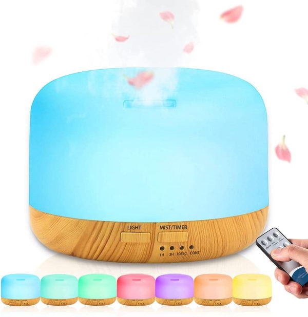 Diffusore di oli Essenziali, 300 ML Diffusore di Aromi, Ultrasuoni Umidificatore, Diffusore di Aromi Elettrico, Diffusore, Diffusore di Essenze con 7 Colori LED Selezionabili, Con Telecomando