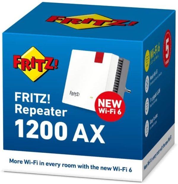 Fritz!Repeater 1200 AX International (Ripetitore Wi-Fi 6 Dual Band: 5 GHz (fino a 2.400 MBit/s) e 2,4 GHz-Band (info a 600 MBit/s), Porta LAN Gigabit ultraveloce, interfaccia in italiano - immagine 5