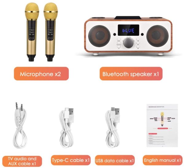 GJCrafts Karaoke Bluetooth Portatile, Sistema di Karaoke PA con 2 Microfoni Wireles, Karaoke Macchina Altoparlante con Supporto per Cellulare/USB, Sostegno Scheda TF/AUX In, per Riunioni, Picnic(Nero) - immagine 6