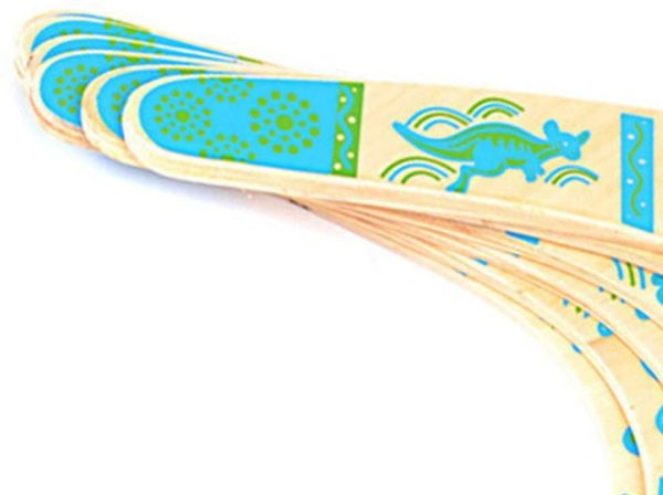 TOYANDONA 1Pc Giocattolo del Boomerang, Gioco Allaperto del Fermo Blu di Lancio del Boomerang dei Bambini di Legno per Allaperto - immagine 3