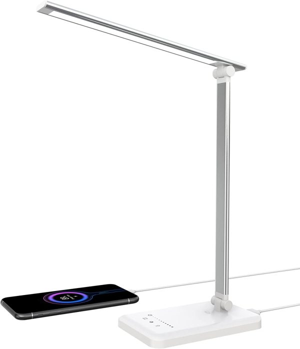 Aourow Lampada Scrivania LED Dimmerabile: Lampada Tavolo con 5 Colori di Luce e 5 Livelli di Luminosità,Porta di Ricarica USB per Smartphone,Lampada da Comodino con Touchscreen per Ufficio,Bambini - immagine 6