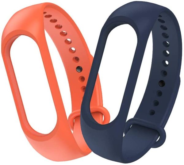 Cinturini Compatibile per Mi Band 3/ Mi Band 4, Cinturini in Silicone, Sportivo Colorato Regolabile Bracciali Compatibile per Xiaomi Band 3/4-2 Pezzi (Arancione, Blu Navy) - immagine 5