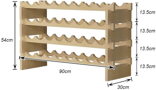 4 Ripiani 32 Bottiglie Cantinetta Portabottiglie Vino in Legno Scaffale Porta Bottiglie 90 x 54 x 30 cm - immagine 4