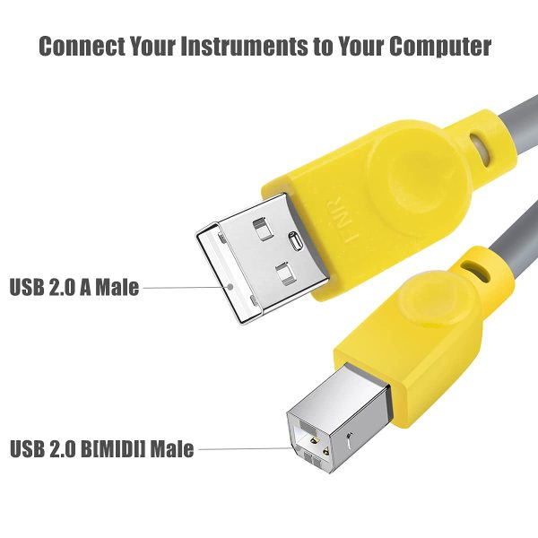 Cavo MIDI USB B per Strumenti [1.5M/5FT], Fansjoy Cavo da USB A a USB B, Compatibile con Tastiera Midi, Batteria Midi, Controller Midi, Registrazione Interfaccia Audio, Microfono USB - immagine 6